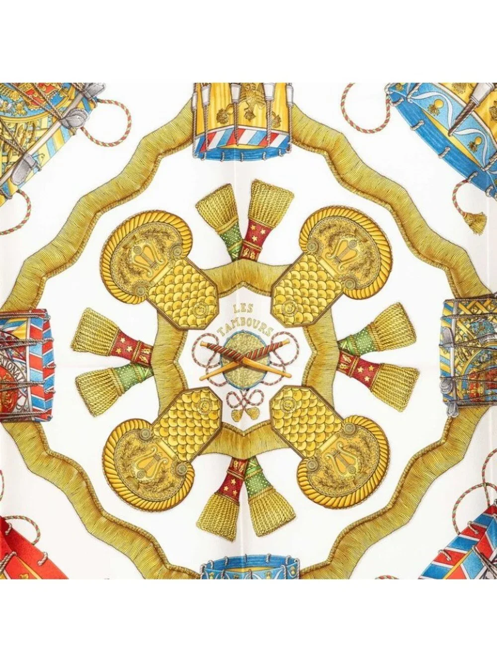 Hermes Carre 90 les Tambours Taiko Scarf Red Multicolor Silk